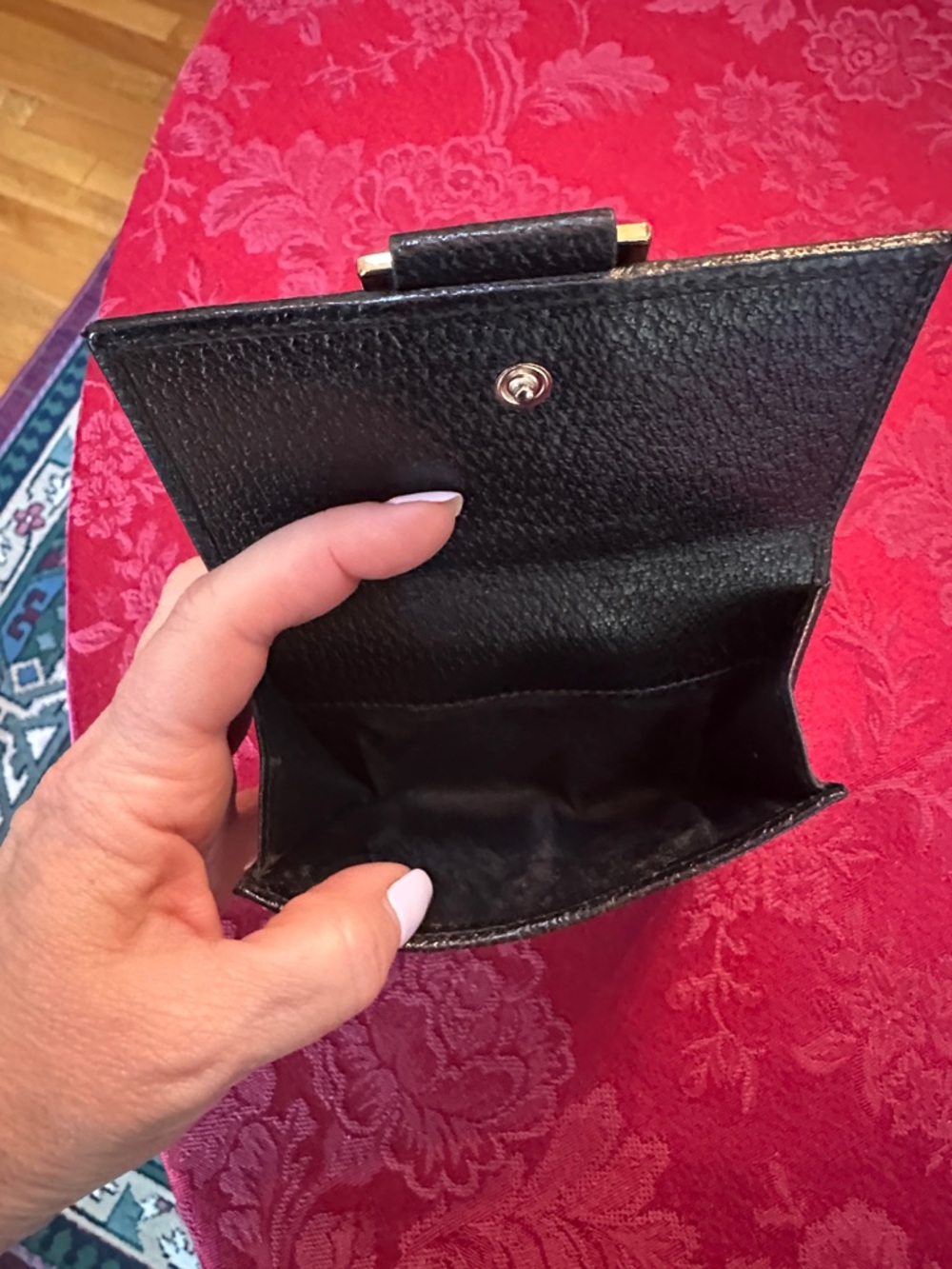 Gucci Black Canvas & Leather Compact Snap Wallet w/ Gold Charm - Picture 6 of 9